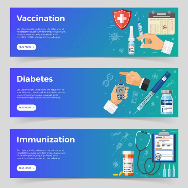 Vakcinace, diabetes, imunizační transparenty — Stockový vektor