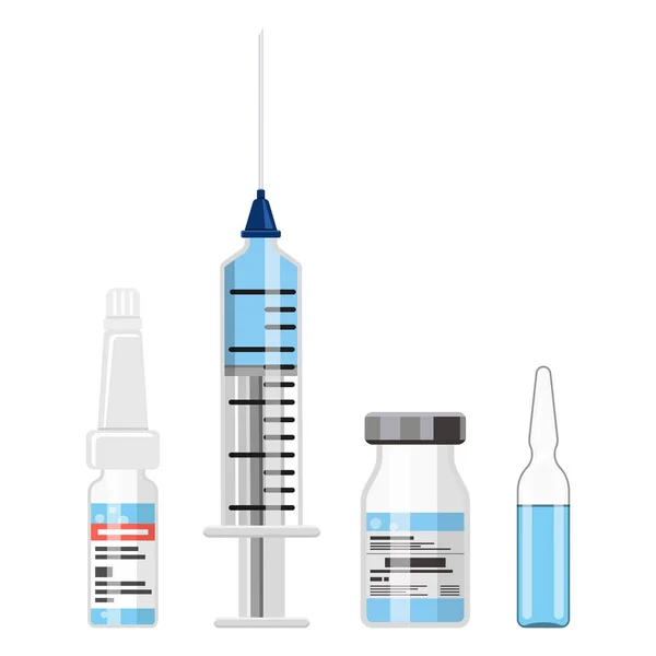 Пластиковый медицинский шприц и вакцина — стоковый вектор