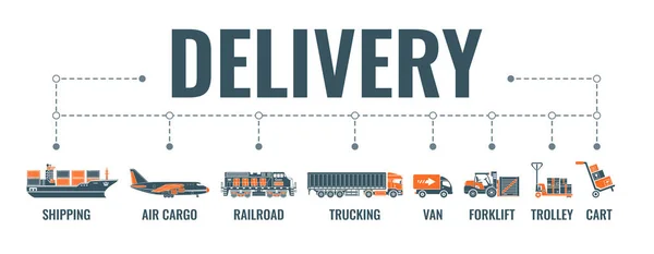 Entrega Transporte Logística Bandeira Horizontal Com Dois Ícones Cor Plana —  Vetores de Stock