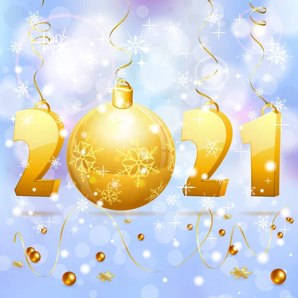 Weihnachten Und Neujahr Hintergrund Mit Stilisierten 2021 Schneeflocke Luftschlange Und — Stockvektor