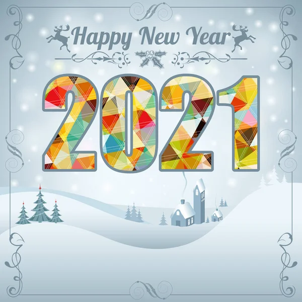 2010 Merry Christmas New Year Background Triangle Number 2021 Calligraphic — 스톡 벡터