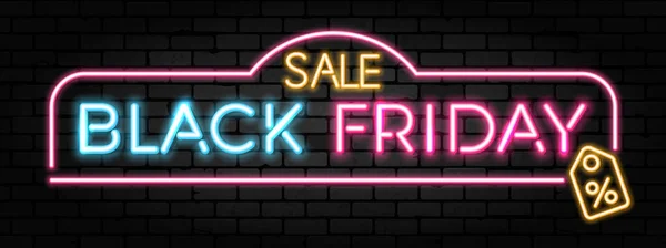 Black Friday Sale Neon Banner Design Signboard Blackfriday Sale Brickwall — Stock Vector