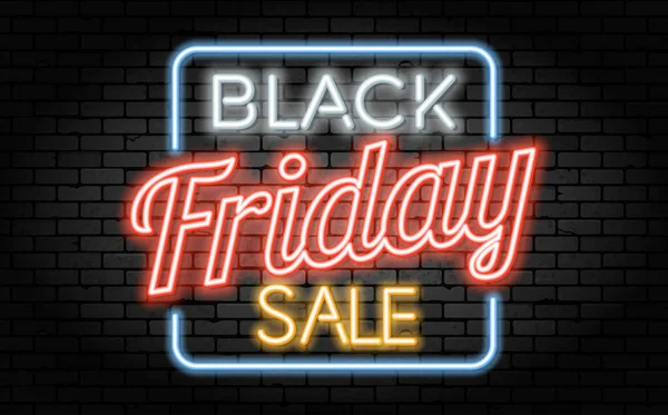 Black Friday Sale Neon Banner Design Signboard Blackfriday Sale Brickwall — Stock Vector