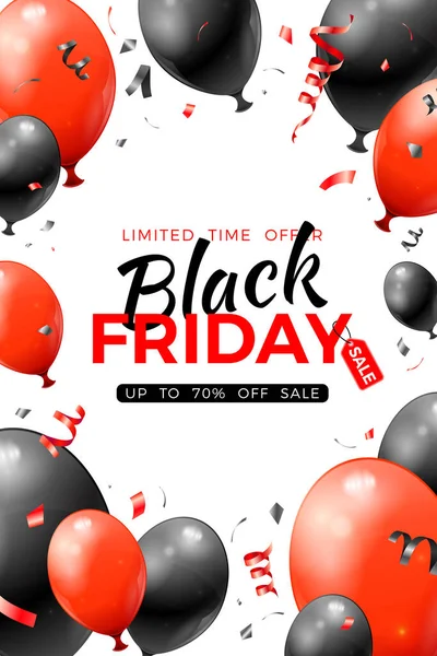 Black Friday Sale Αφίσα Γυαλιστερά Κόκκινα Και Μαύρα Μπαλόνια Και Εικονογράφηση Αρχείου