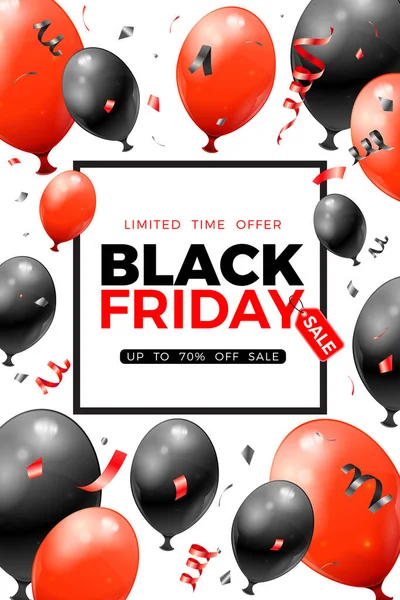 Black Friday Vente Affiche Avec Ballons Rouges Noirs Brillants Étiquette Vecteur En Vente
