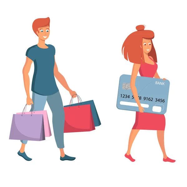 Shopping Tassen Vector Illustratie Online Winkelen Credit Card Verkoop — Stockvector