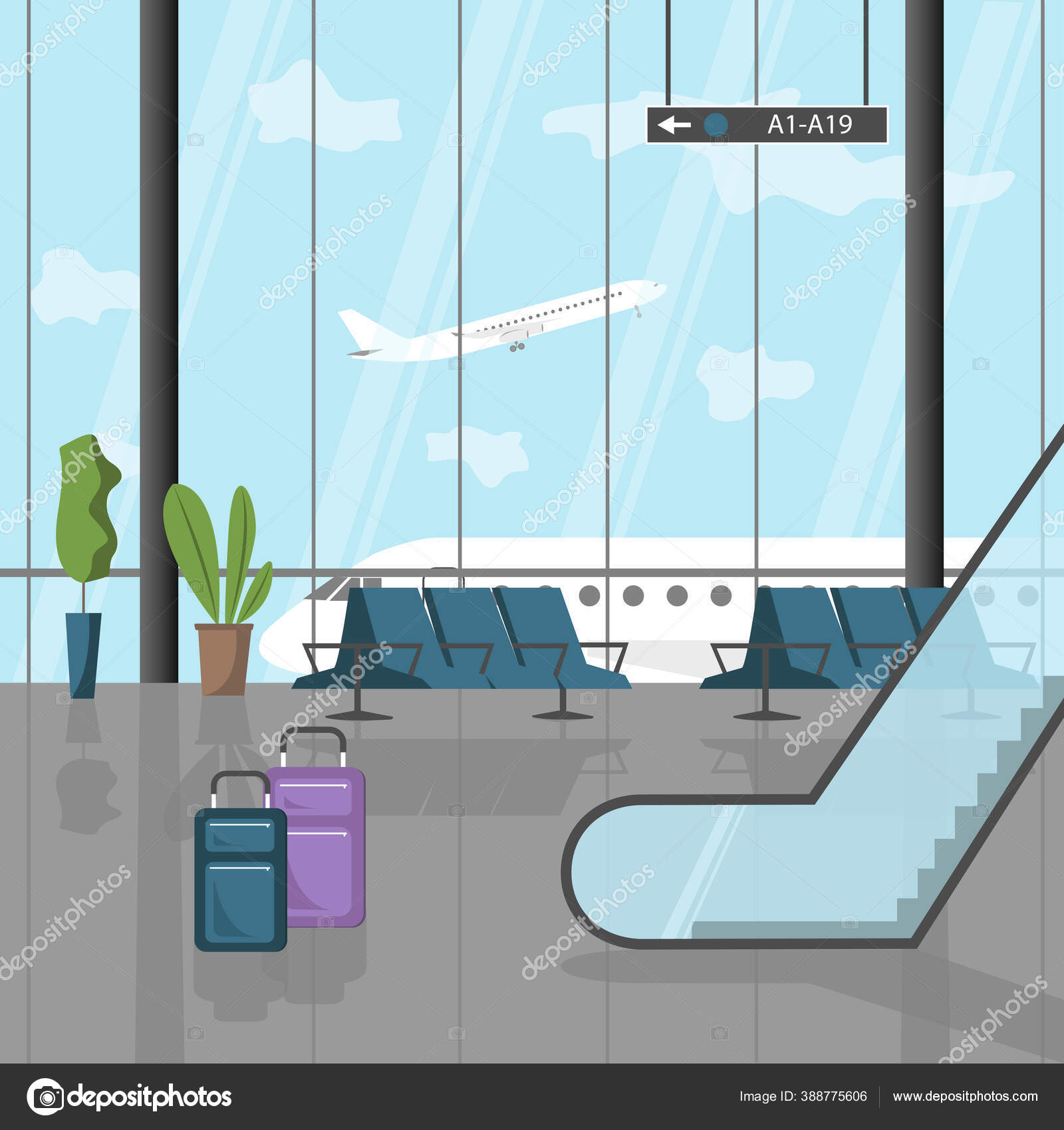 Bandara Vektor Terminal Bisnis Konsep Perjalanan Ruang Tunggu Stok Vektor C Olya Ai Stories 388775606