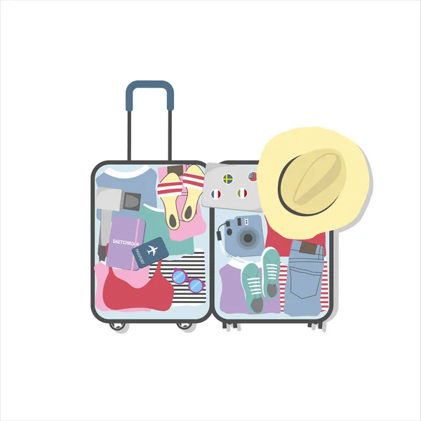 Luggage Bag Suitcase Traveler Accessories Summer Travel Vacation — Stock Vector