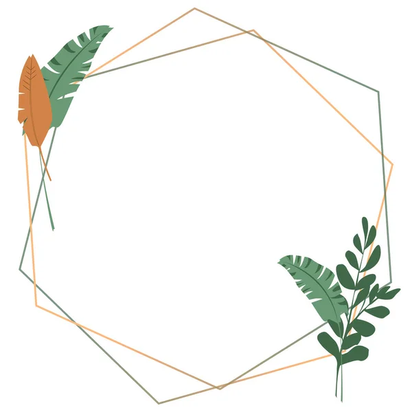Çiçek geometrik çerçeve, yeşil yapraklı vektör çerçeve