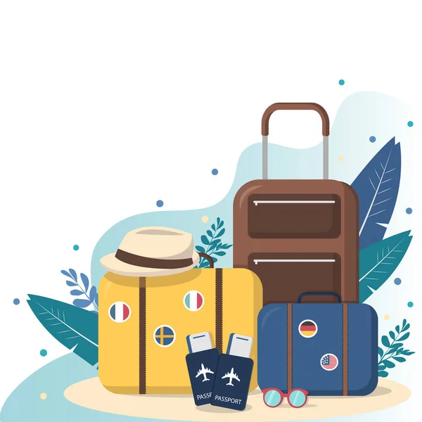 Travel banner with suitcases. Travel and tourism concept. — Stock Vector