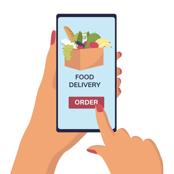 Cep telefonuyla mobil uygulama siparişi veriliyor. Yemek siparişi vermek. İnternetten mobil uygulama kullanarak yemek sipariş etmek. Ekranda yemek kutusu.