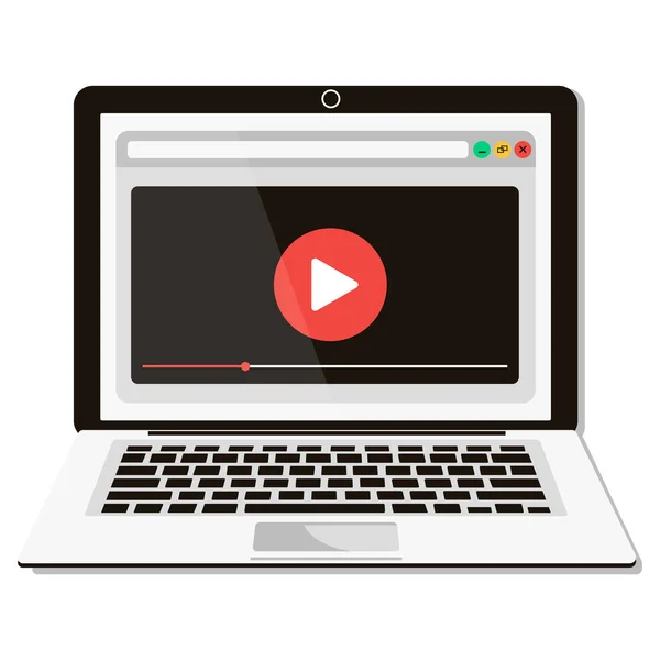 Ekranda video oynatıcı olan dizüstü bilgisayar. Çevrimiçi video, filmler, diziler, eğitim materyalleri, web kursları konseptleri.