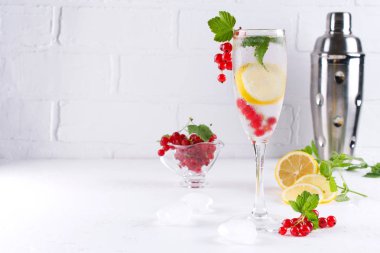 Bardak soğuk su limon ve nane beyaz arka planda yenileme