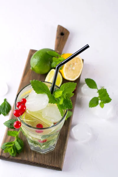 Hem Gjord Mojito Cocktail Med Citron Lime Myntablad Med Och — Stockfoto