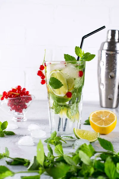 Soğuk yaz ev yapımı meyve ve çilek limonata. Mojito, limonata veya cam sangria. 