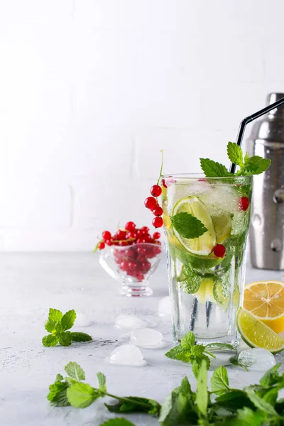 Soğuk yaz ev yapımı meyve ve çilek limonata. Mojito, limonata veya sangria cam. Kopya alanı