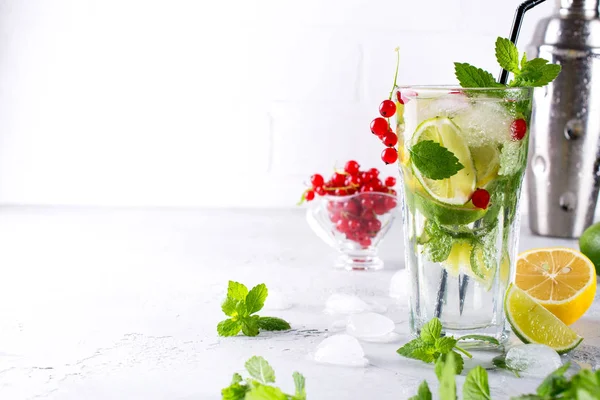 Soğuk yaz ev yapımı meyve ve çilek limonata. Mojito, limonata veya sangria cam. Kopya alanı