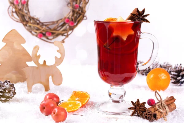 Décoration Noël Rustique Vintage Bois Vin Rouge Épicé Chaud Chaud — Photo