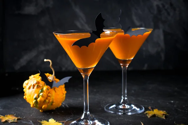 Halloween Pumpkin Orange Cocktails Festive Drink Halloween Party Funny Pumpkin — Stock Photo, Image