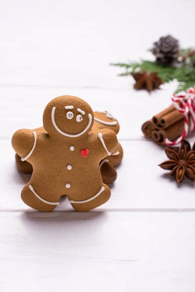 Biscoitos Homem Gengibre Natal Natal Ano Novo Fundo Férias Branco — Fotografia de Stock