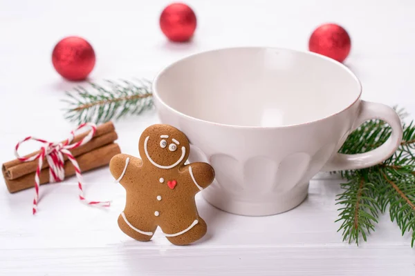 Empty Cup Drink Gingerbread Cookies Christmas Holiday — Stock Photo, Image