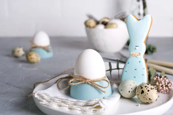 Homemade Easter Cookies Shape Funny Bunny Quail Eggs Chicken Egg — Stock Photo, Image