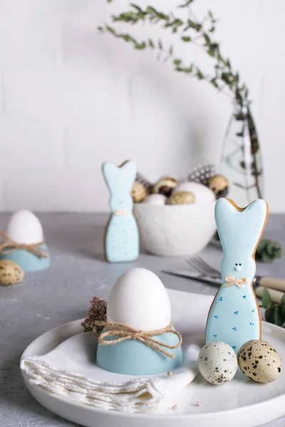 Homemade Easter Cookies Shape Funny Bunny Quail Eggs Chicken Egg — Stock Photo, Image