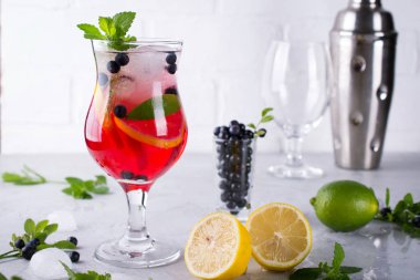 Taze yabanmersini yaz mojito kokteyl. Yaban mersini limonata veya sangria beyaz