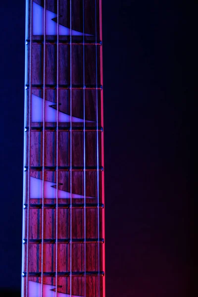 Guitar Strings Close Electric Guitar Colorful Blue Purple Scenic Illumination — Stock Photo, Image