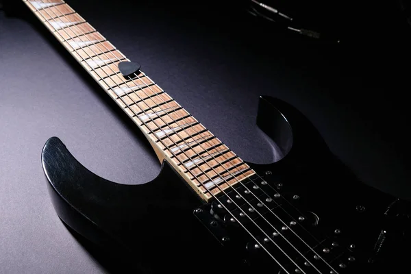 Body Neck Black Electric Guitar Close Detail Dark Background — Stock Photo, Image