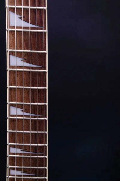 Guitar Stringsand Fretboard Close Electric Guitar Soft Selective Focus Black — Stock Photo, Image