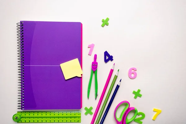 Equipamento Escritório Estudante Sobre Fundo Leve Volta Conceito Escola Vista — Fotografia de Stock