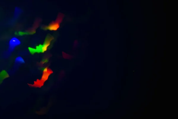 Φώτα Defocused Πολύχρωμη Bokeh Σχήμα Νυχτερίδες Για Απόκριες Φόντο Χώρο — Φωτογραφία Αρχείου