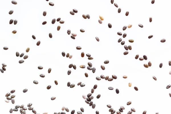 Kleine Groep Chia Zaden Geïsoleerd Witte Achtergrond Een Close Bovenaanzicht — Stockfoto