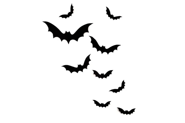 Concept Maquette Halloween Chauves Souris Volantes Papier Noir Sur Fond — Photo