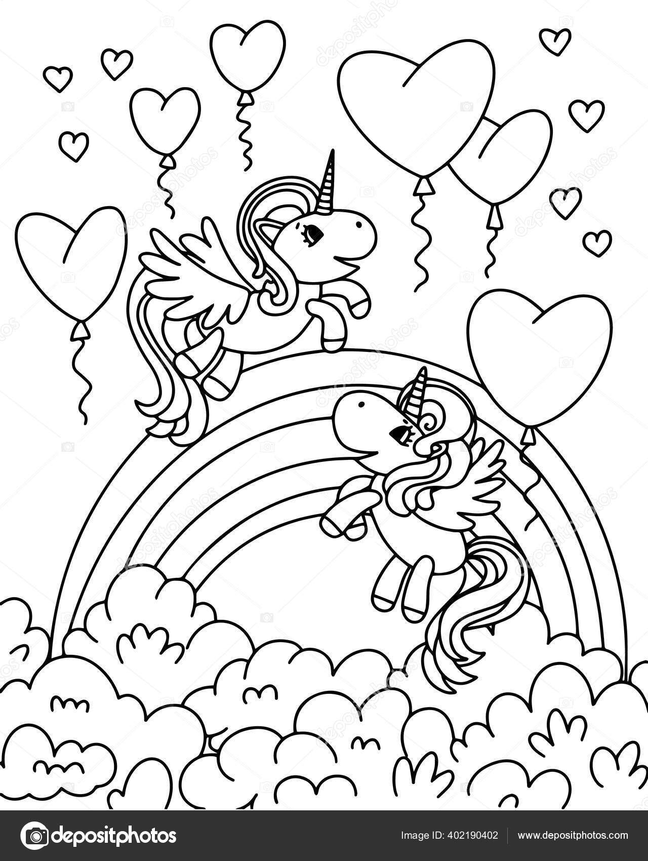 Ilustrasi Vektor Hitam Dan Putih Untuk Buku Mewarnai Anak Anak Unicorn Di Awan Stok Vektor Alenkalink 402190402