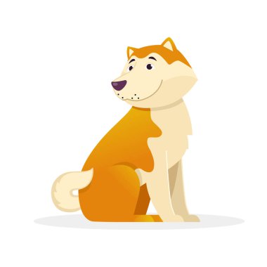 Sevimli köpek kuyruğu vektör düz çizim oturma yuvarlar. Beyaz arka plan üzerinde izole komik köpek çizgi film karakteri