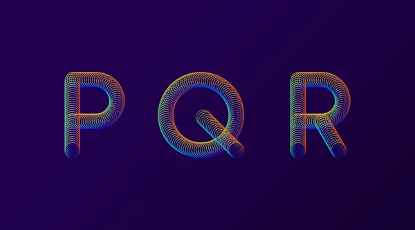 Conjunto de letras abstractas modernas coloridas diseño creativo vector ilustración. Alfabeto de primavera Rainbow Neon aislado sobre fondo púrpura oscuro . — Archivo Imágenes Vectoriales