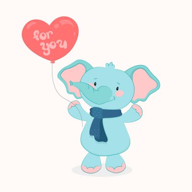 Dost fil çocuk balon karikatür ile çizilmiş vektör çizim bebek t-shirt baskı için el, moda baskı tasarımı, Çocuk giyim, giyim, Bebek kutlama tebrik ve davetiye kartı.