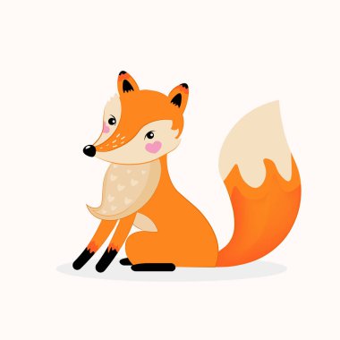 Sevimli Fox kız çizgi çizilmiş vektör çizim bebek t-shirt baskı için el, moda baskı tasarımı, Çocuk giyim, giyim, Bebek kutlama tebrik ve davetiye kartı.