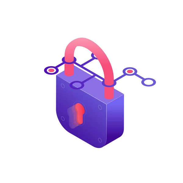 Cyber security concept illustration in 3d design. Padlock, data and passwords protection in isometric design isolated on white background. — Stock vektor