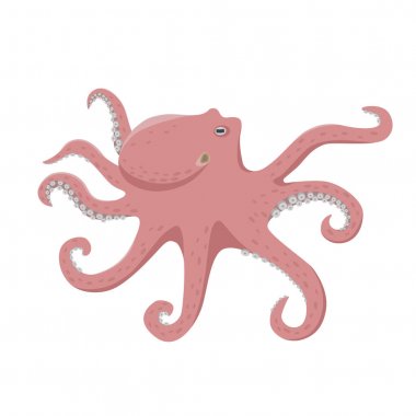 Beyaz arka plan üzerinde izole düz tasarım ahtapot vektör illüstrasyon.