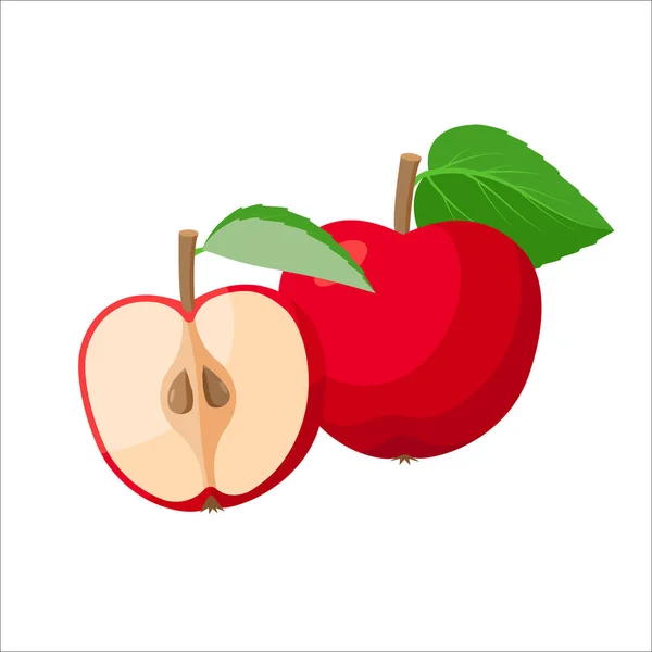Rote Äpfel Vektor Illustration isoliert auf weißem Hintergrund. In Scheiben geschnittener und ganzer Apfel. — Stockvektor