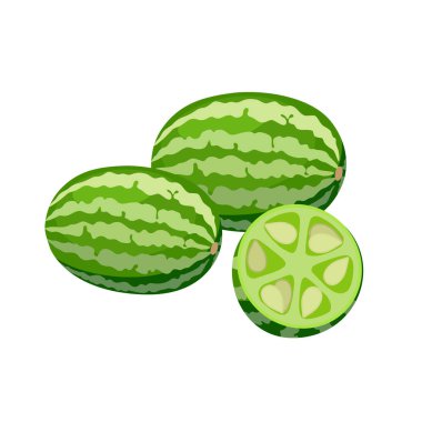  Beyaz arka planda izole edilmiş ucamelon vektör çizimi. Sulu tropikal egzotik meyveler - fare kavunları bütün ve yarı yarıya.
