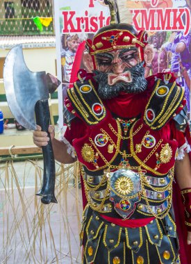 Boac, Filipinler - 30 Mart: Katılımcı Boac Marinduque adası Filipinler Moriones Festivali. Anualy kutsal hafta düzenlenen Moriones Festivali 