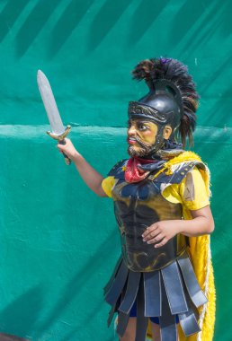 Boac, Filipinler - 30 Mart: Katılımcı Boac Marinduque adası Filipinler Moriones Festivali. Anualy kutsal hafta düzenlenen Moriones Festivali 