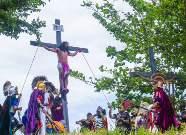 Boac, Filipinler - 30 Mart: Katılımcılar Boac Marinduque Moriones Festivali Türkiye ada. Anualy kutsal hafta düzenlenen Moriones Festivali 