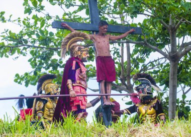 Boac, Filipinler - 30 Mart: Katılımcılar Boac Marinduque Moriones Festivali Türkiye ada. Anualy kutsal hafta düzenlenen Moriones Festivali 