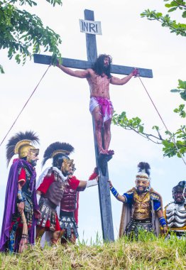 Boac, Filipinler - 30 Mart: Katılımcılar Boac Marinduque Moriones Festivali Türkiye ada. Anualy kutsal hafta düzenlenen Moriones Festivali 