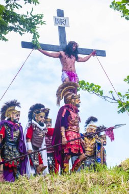 Boac, Filipinler - 30 Mart: Katılımcılar Boac Marinduque Moriones Festivali Türkiye ada. Anualy kutsal hafta düzenlenen Moriones Festivali 